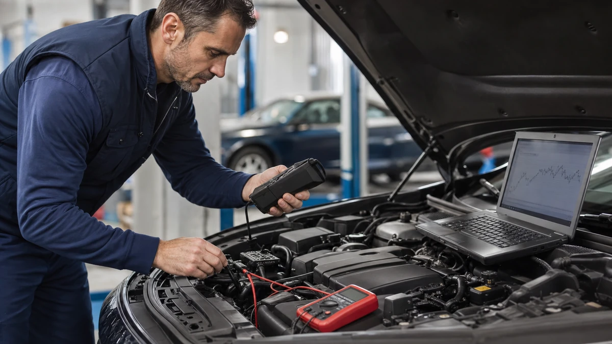 Engine diagnostics and auto electrical review with scan tool export on seasonal service report, 1200x675
